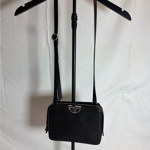 Nine West Black Crossbody Bag – Structured Mini Purse – Silver Logo Hardware